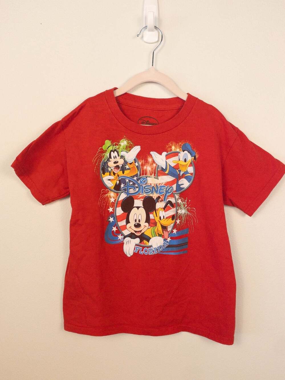 Disney Mickey Mouse & Friends Florida Patriotic Red T-Shirt XS 4/5